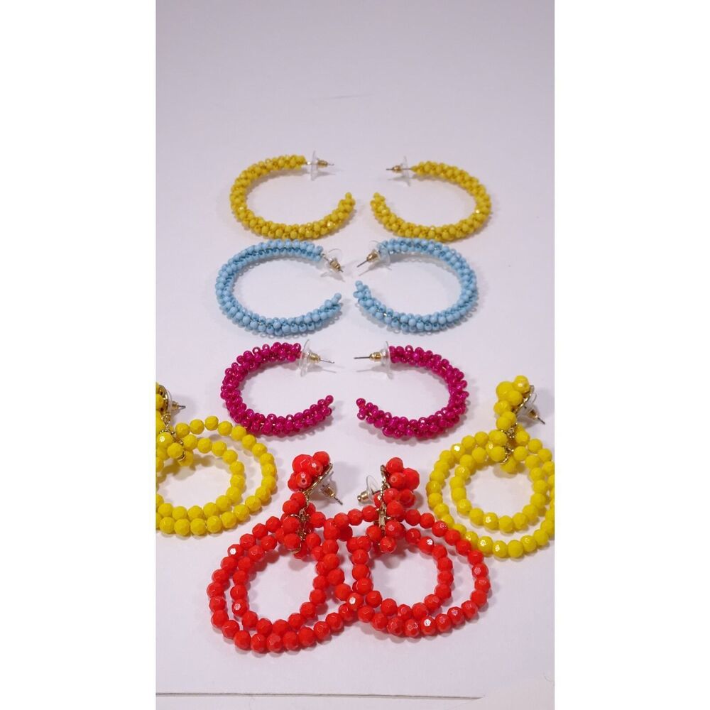 Banana Republic Women's Summer Fridays Bead Hoop EARRINGS NWT 48 Sunny - Picture 3 of 7